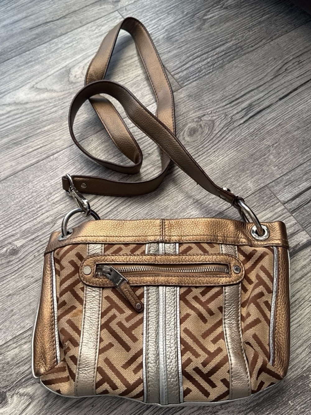 Tignanello Bronze and Brown Patterned Crossbody Bag